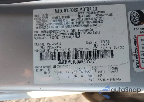 2010 Mercury Milan Premier from USA, damaged, VIN 3MEHM0JG0AR635321